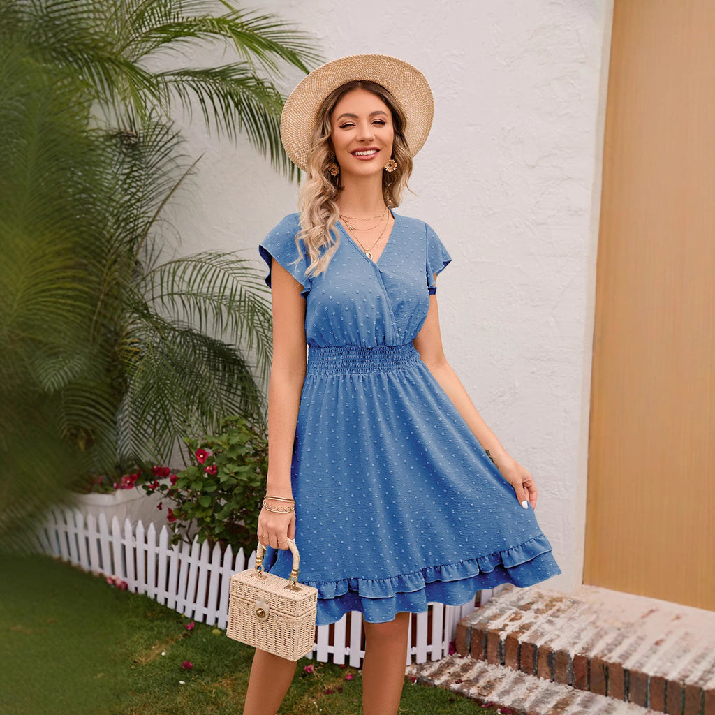 Relaxed-Fit Slimming Short-Sleeve A-Line V-Neck Dress