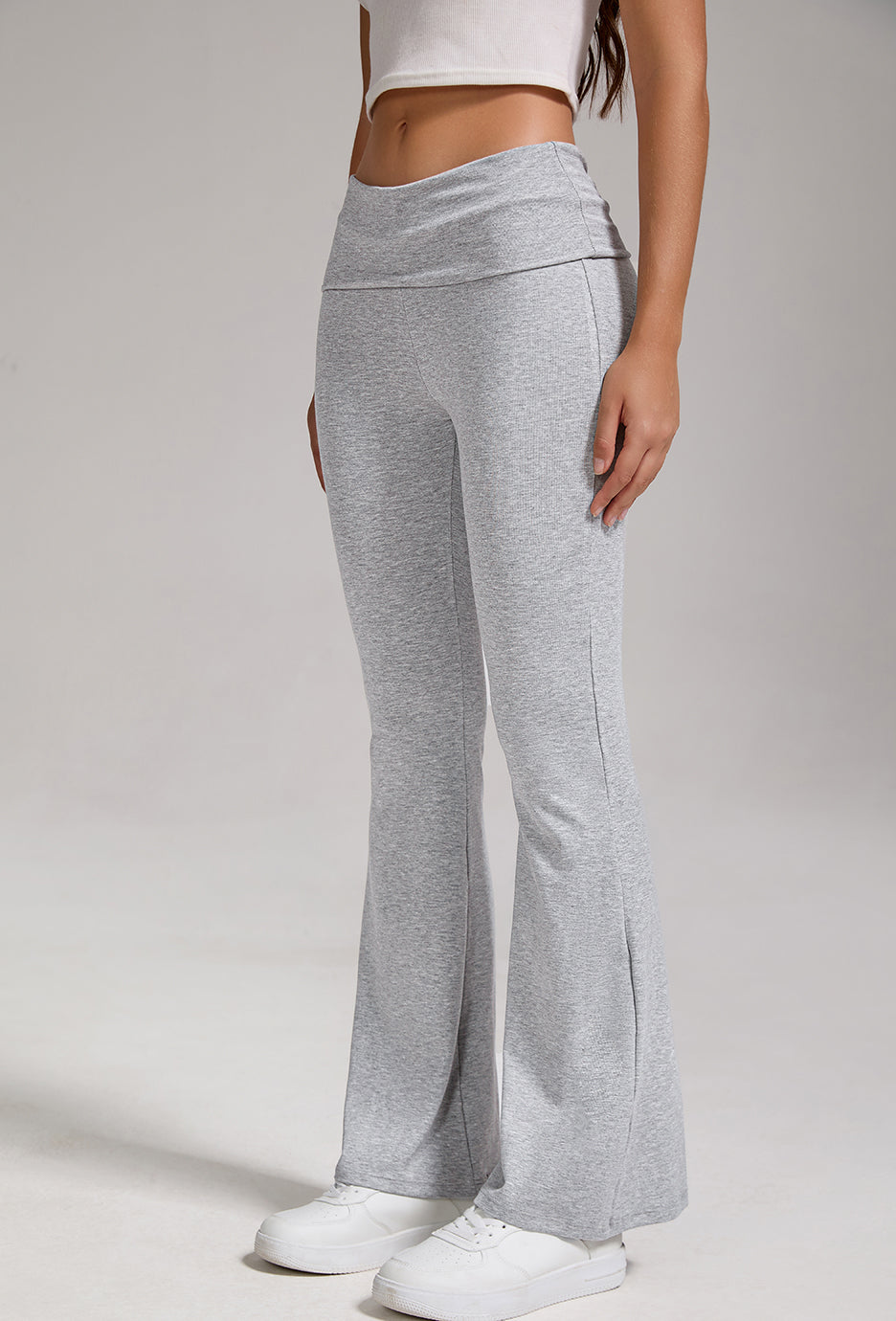 Low-or-High Waist Flared (Wide-Leg) Pants with Foldover Waistband