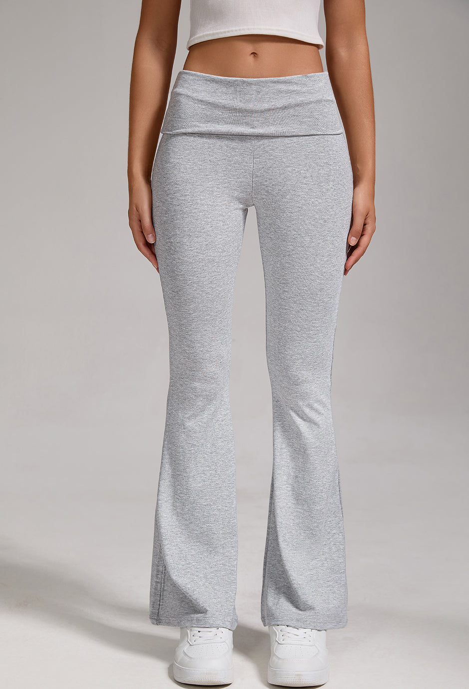 Low-or-High Waist Flared (Wide-Leg) Pants with Foldover Waistband